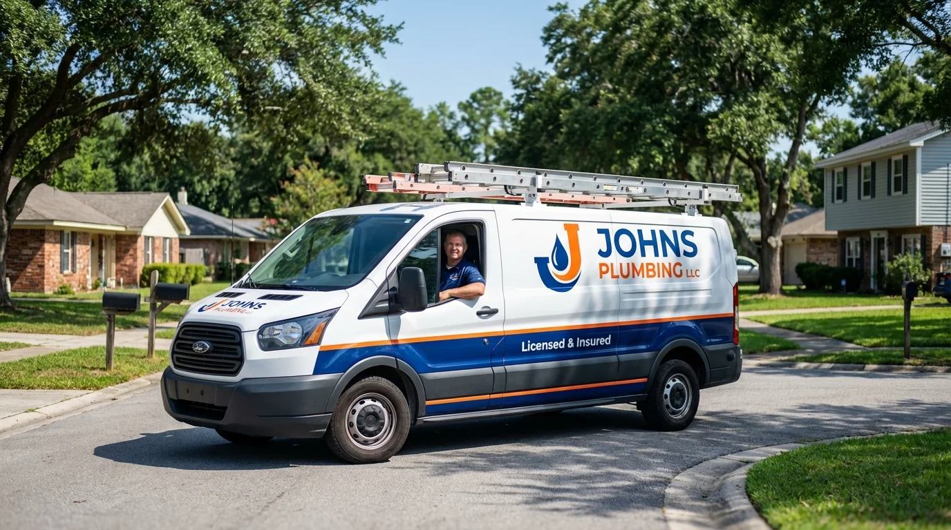 Johns Plumbing LLC service van in Red Oak, IA