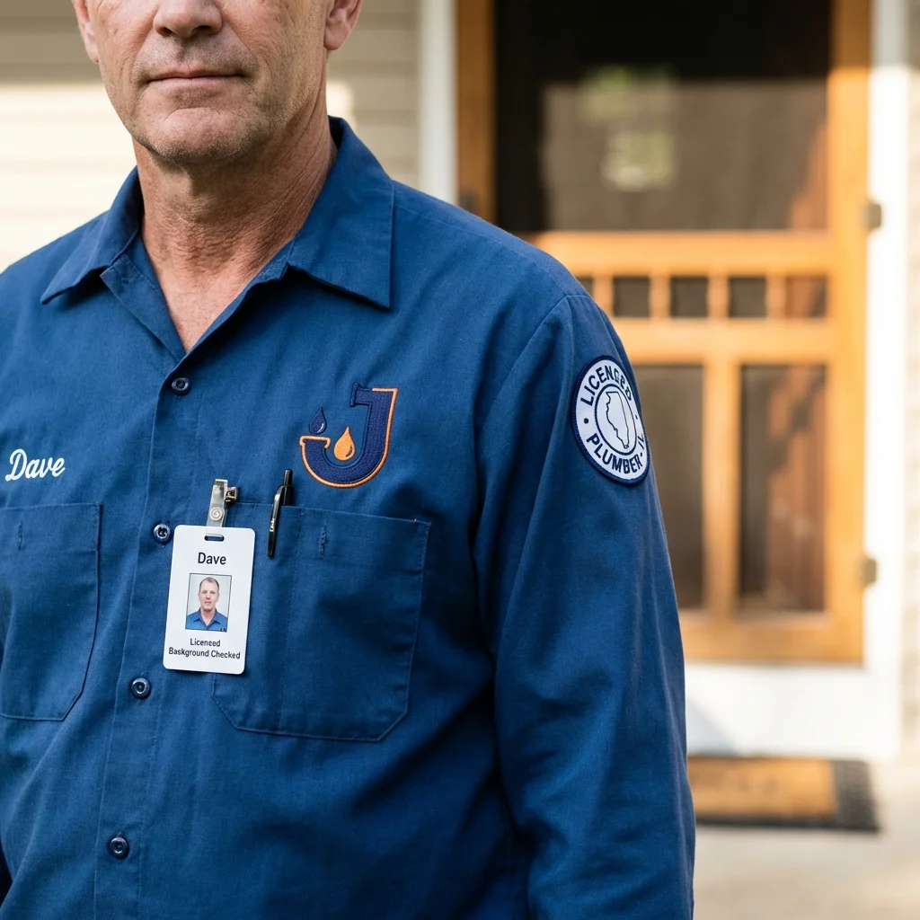 Licensed plumber showing ID badge in Red Oak, IA