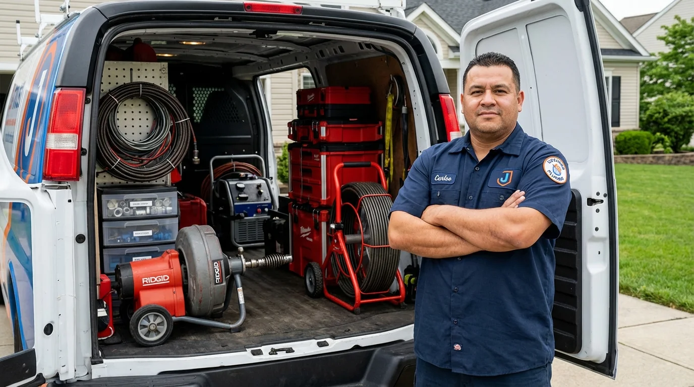 Professional drain cleaning equipment and Johns Plumbing LLC plumber in Red Oak